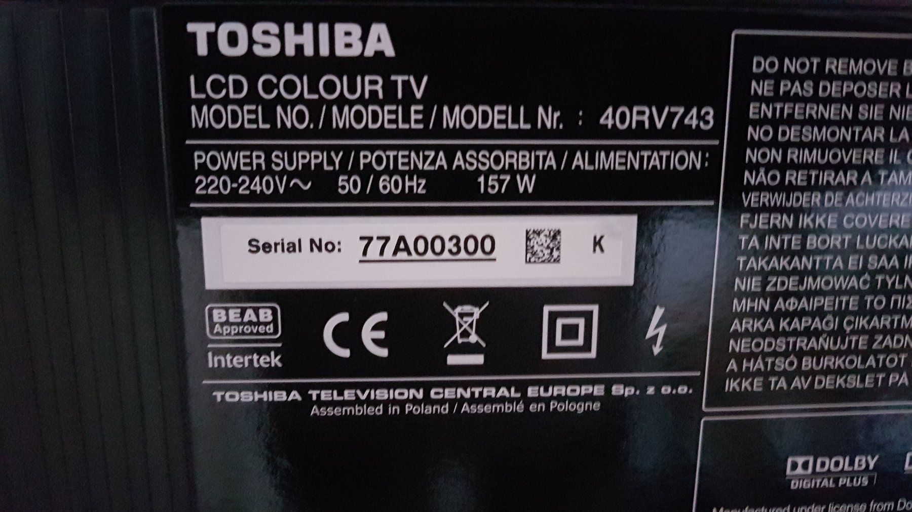 Televisori: TOSHIBA 40RV743 40" – Usato da Zürich venduto da Agios 1