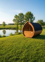 Premium Fass-Sauna in Tropfenform – 3m/4m – Panoramafens