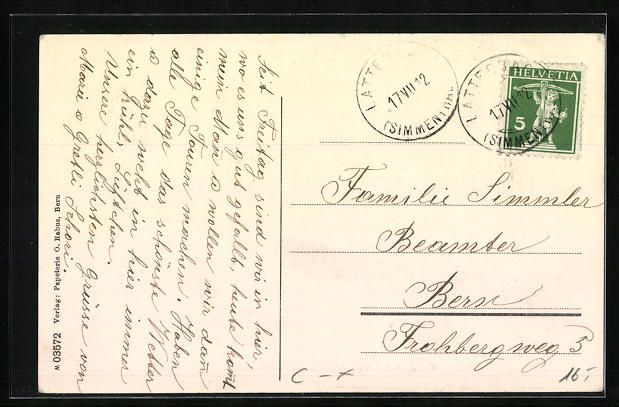 Cartes postales: Latterbach /Simmenthal, Pension Jutzeler – D'occasion à Berlin par bartko-reher 1