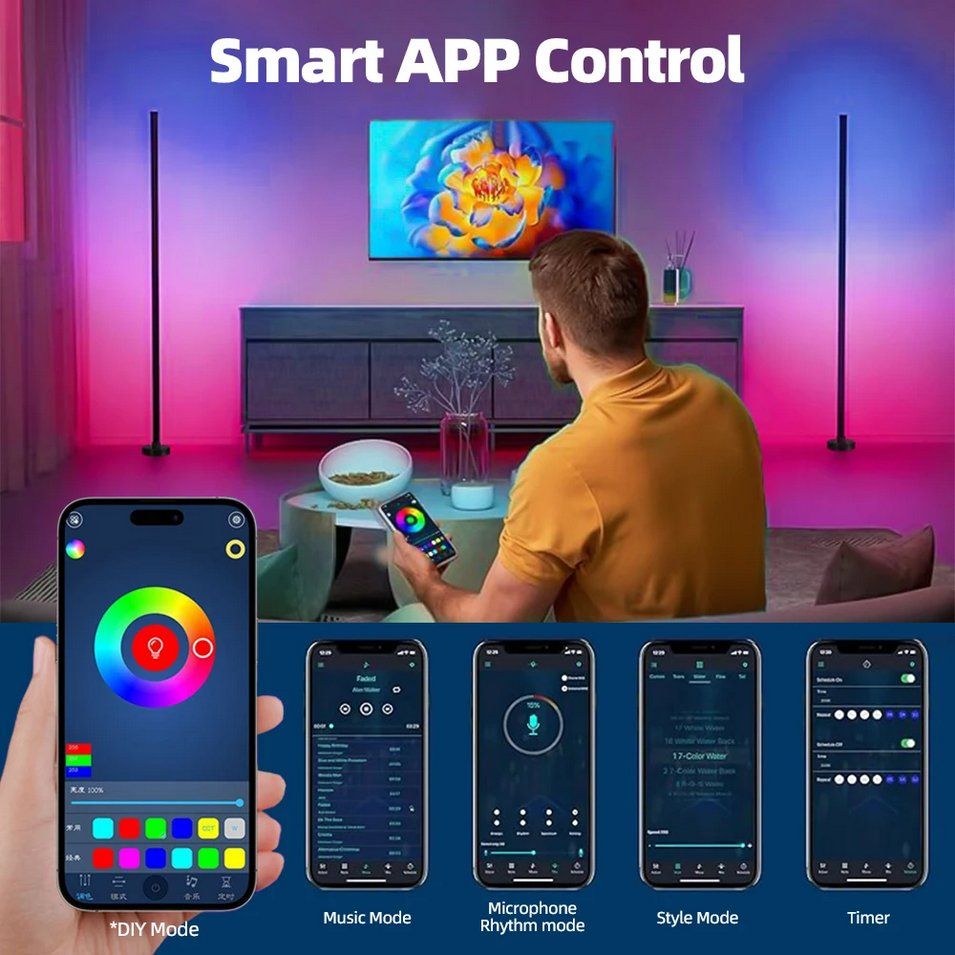 Lampen: LED RGB Stehlampe App-gesteuert mit Musik-Sync & Timer – Neu und originalverpackt aus Genève von Top-Trend 4