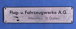 SBB - Flug und Fahrzeugwerke Altenrhein - Aluschild 25x6 cm