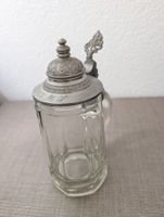 Antiker Bierkrug aus Glas mit Zinndeckel