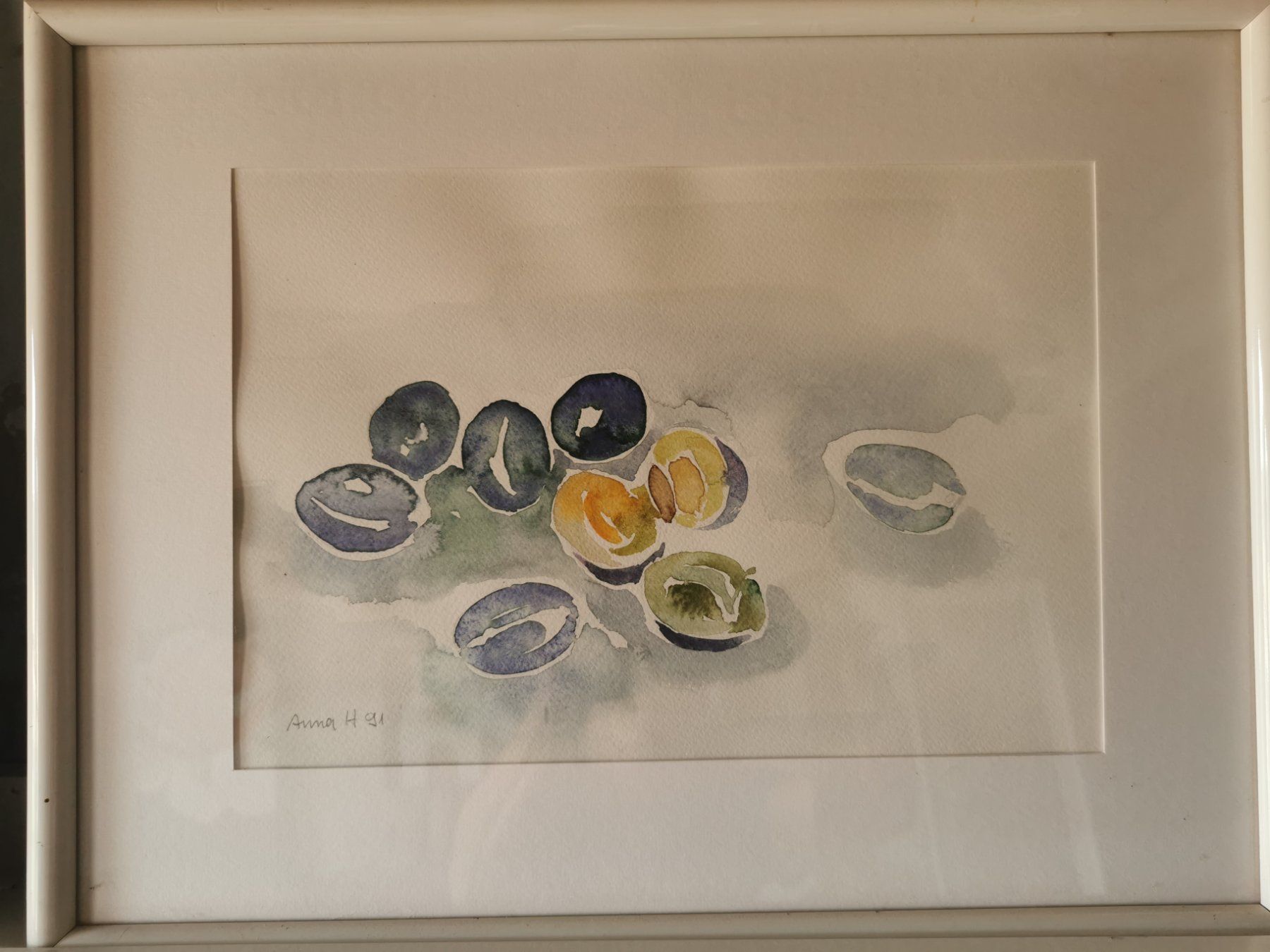 Gemälde: Aquarell Zwetschgen Pflaumen Original – Gebraucht aus Berneck von Hansi_Muenz