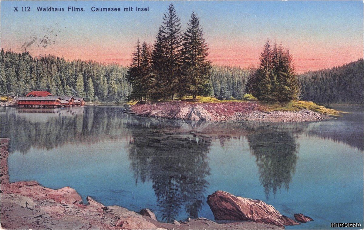 Cartoline postali: Flims Waldhaus GR // 1925 Caumasee mit Insel – Usato da Basel venduto da intermezzo12
