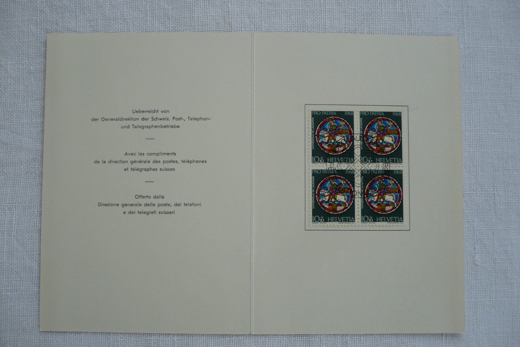 Tous les timbres: 1.8.68 Geschenkfolder PTT mit 4er-Block PP SBK B138 – D'occasion à Zürich par saltandpepper008
