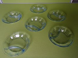 6 hellblaue Vintage Glasschalen mit Einteilung