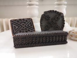 🤩3 STK: ANTIKE STOFFSTEMPEL AUS HOLZ NEPAL