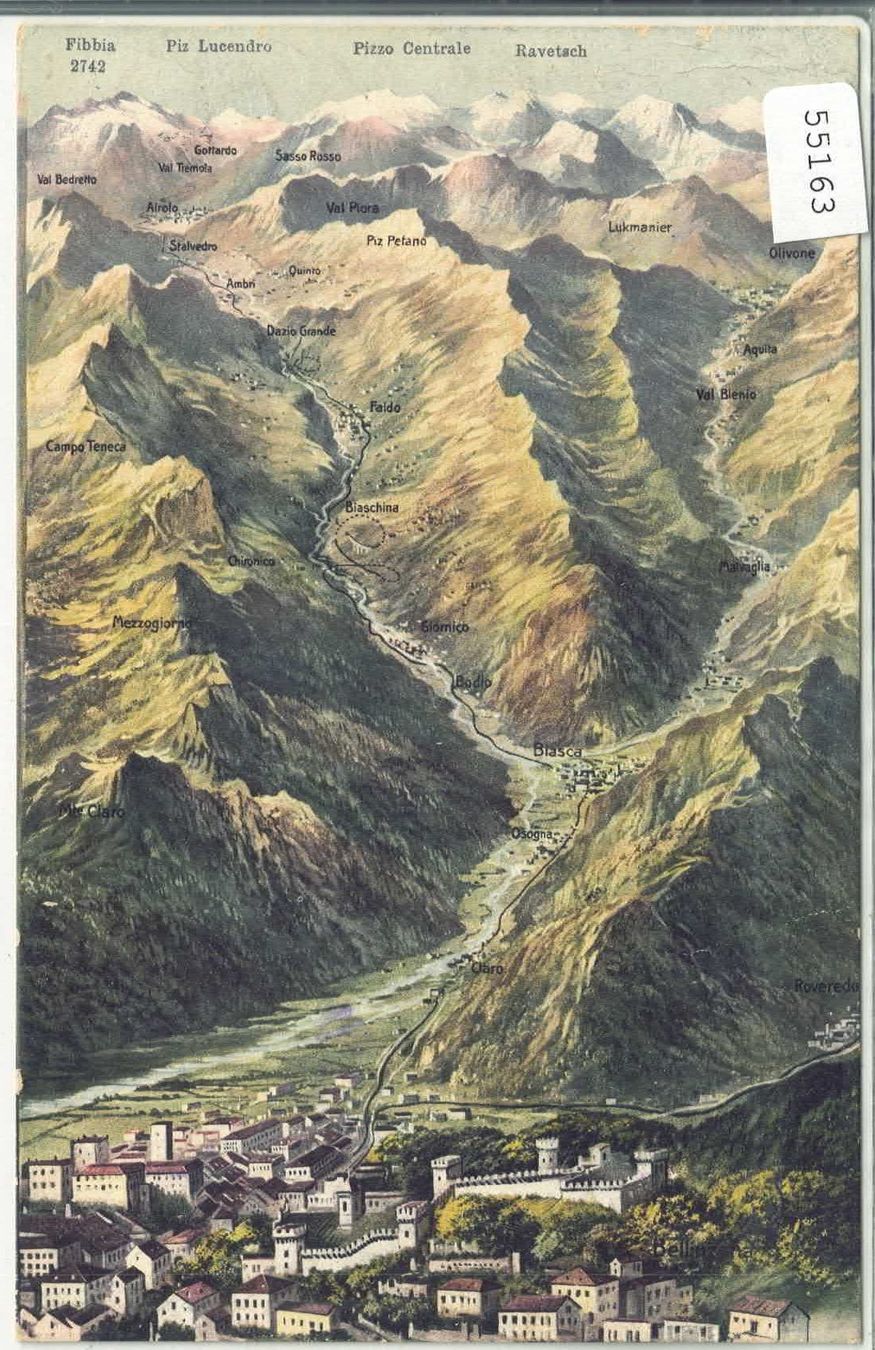 Cartoline postali: Bellinzona - Leventina - Panorama - Litho – Usato da Ettingen venduto da Kartenplanet