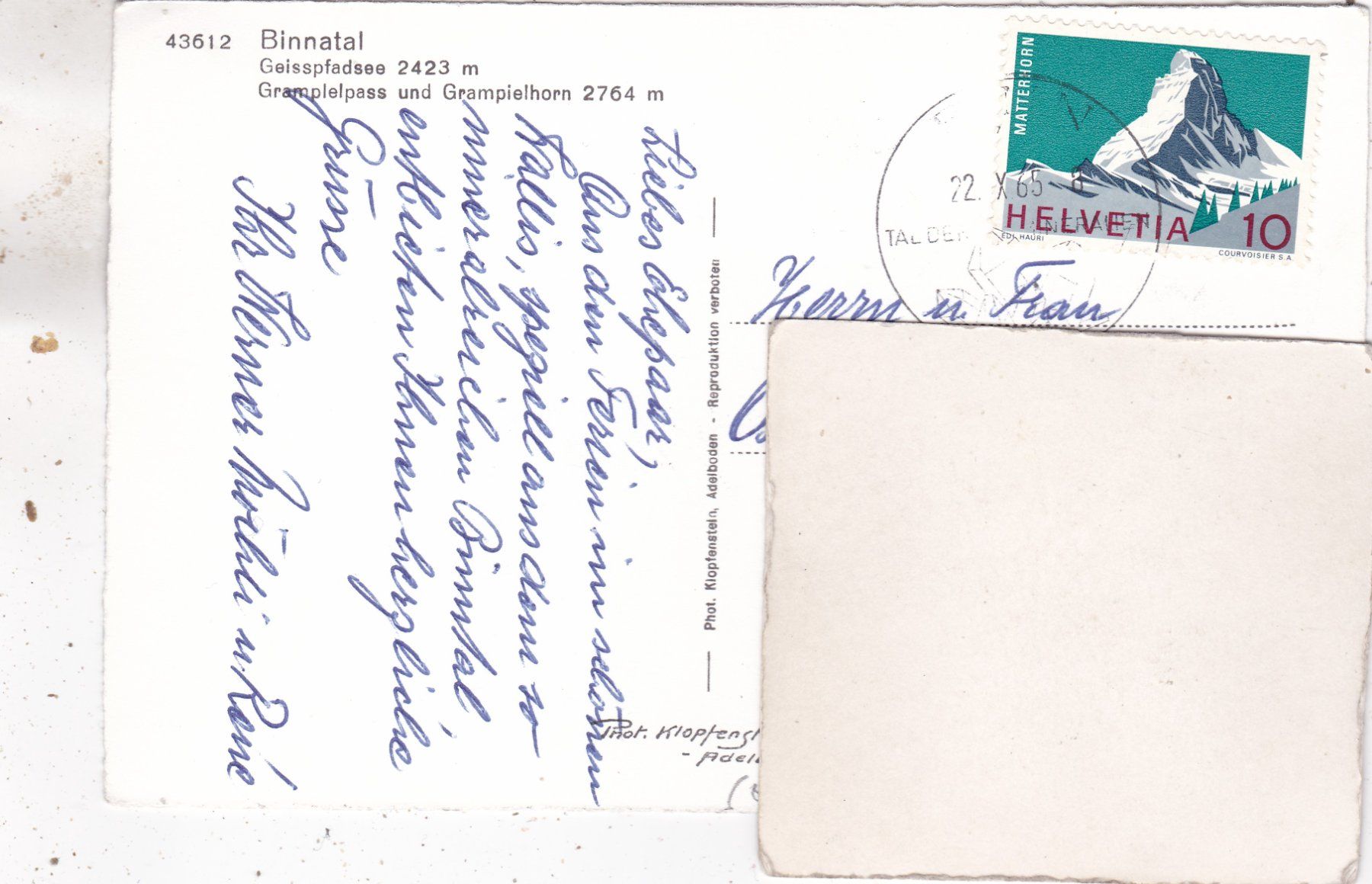 Ansichtskarten: Binnatal Geisspfadsee 1965 – Gebraucht aus Herisau von Lisegrat2008 1