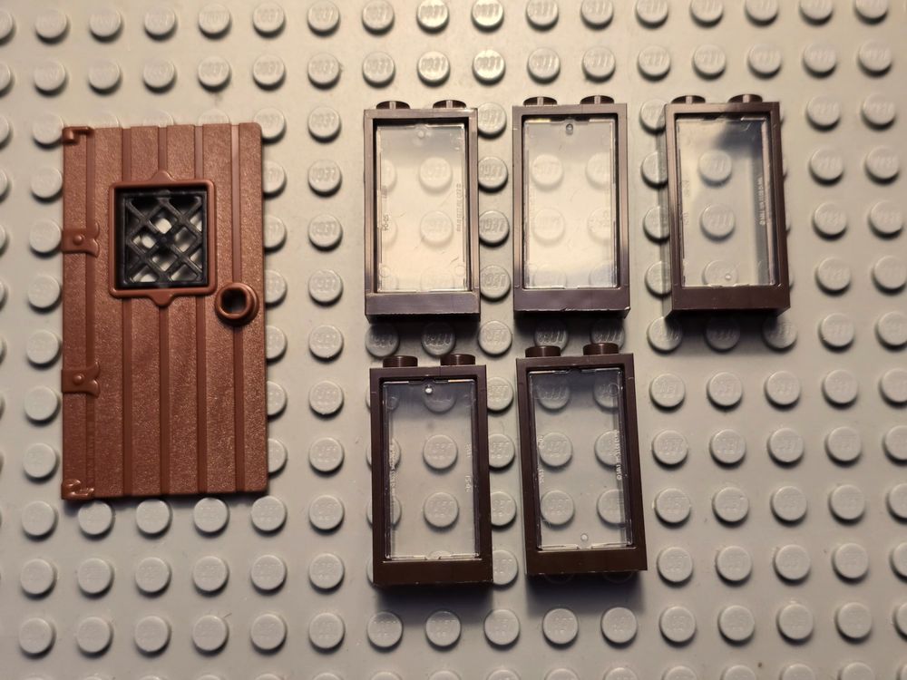 Lego 5x Fenster mit Glas dunkel braun (60593) + Tür (Neu (gemäss ...