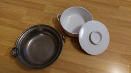 Rosenthal Feuer-Topf mit Deckel und Zinn-Schale mit Henkel