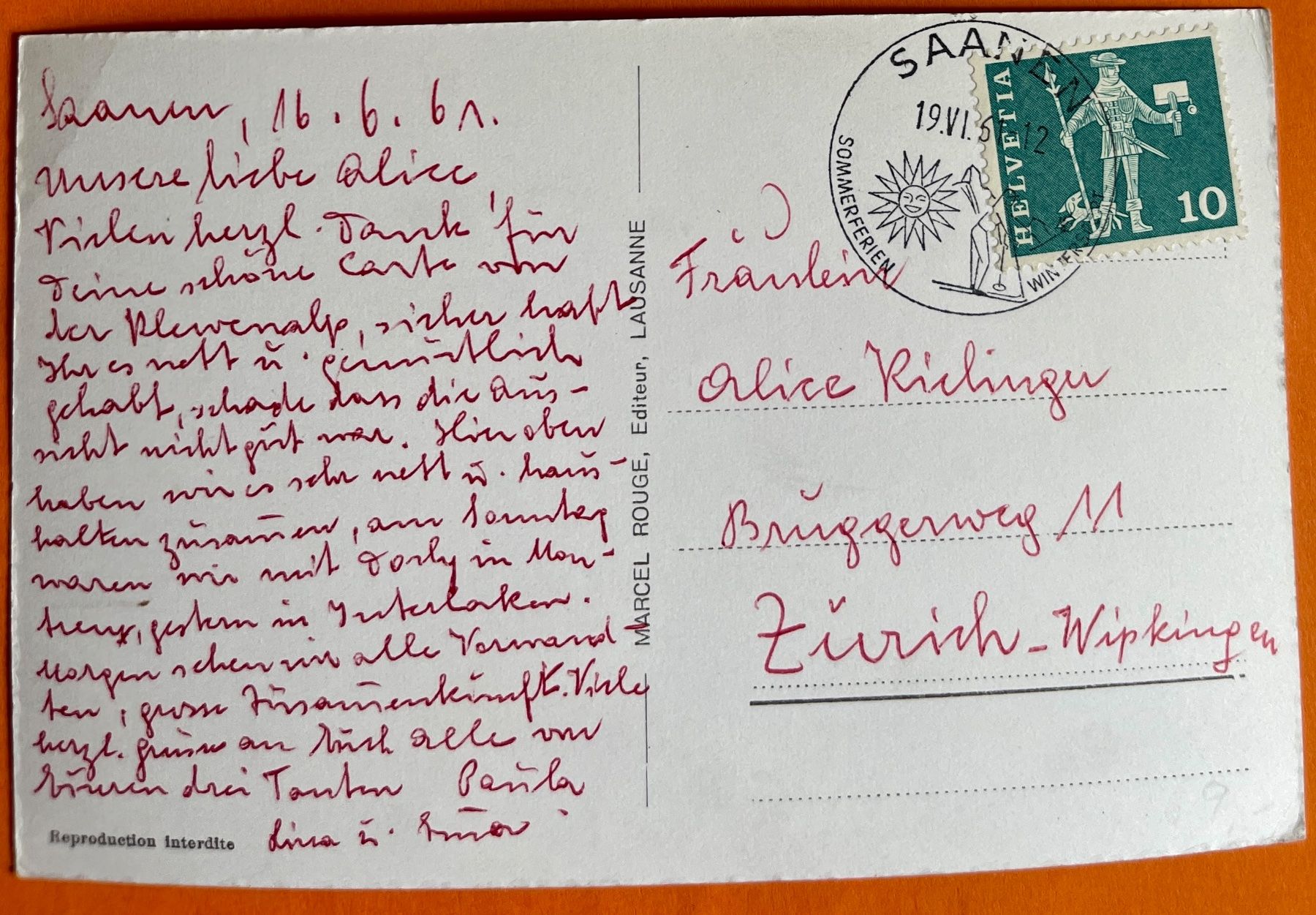 Ansichtskarten: SAANEN - BELLE VUE DE 1961 – Gebraucht aus Lutry von Ediego 1