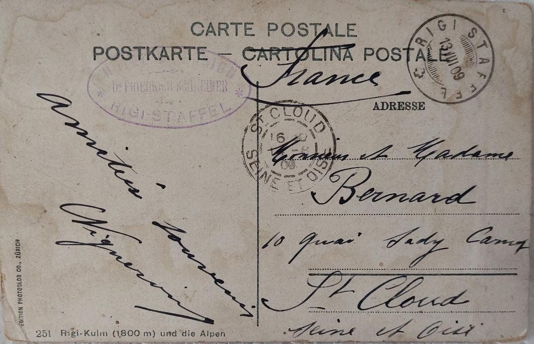 Ansichtskarten: RIGI-KULM  und die Alpen  -  1909 – Gebraucht aus Delémont von Domdom1 1