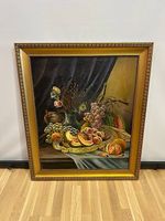 Antikes Ölgemälde mit Früchtestillleben im Goldrahmen1880