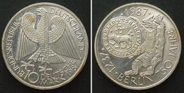 BRD 10 Mark 1987 J, 750 JAHRE BERLIN, Silber unz