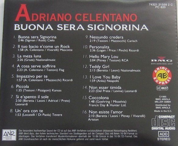 CDs: Adriano Celentano - Buona sera Signorina – Gebraucht aus Grüningen von azulverde 1