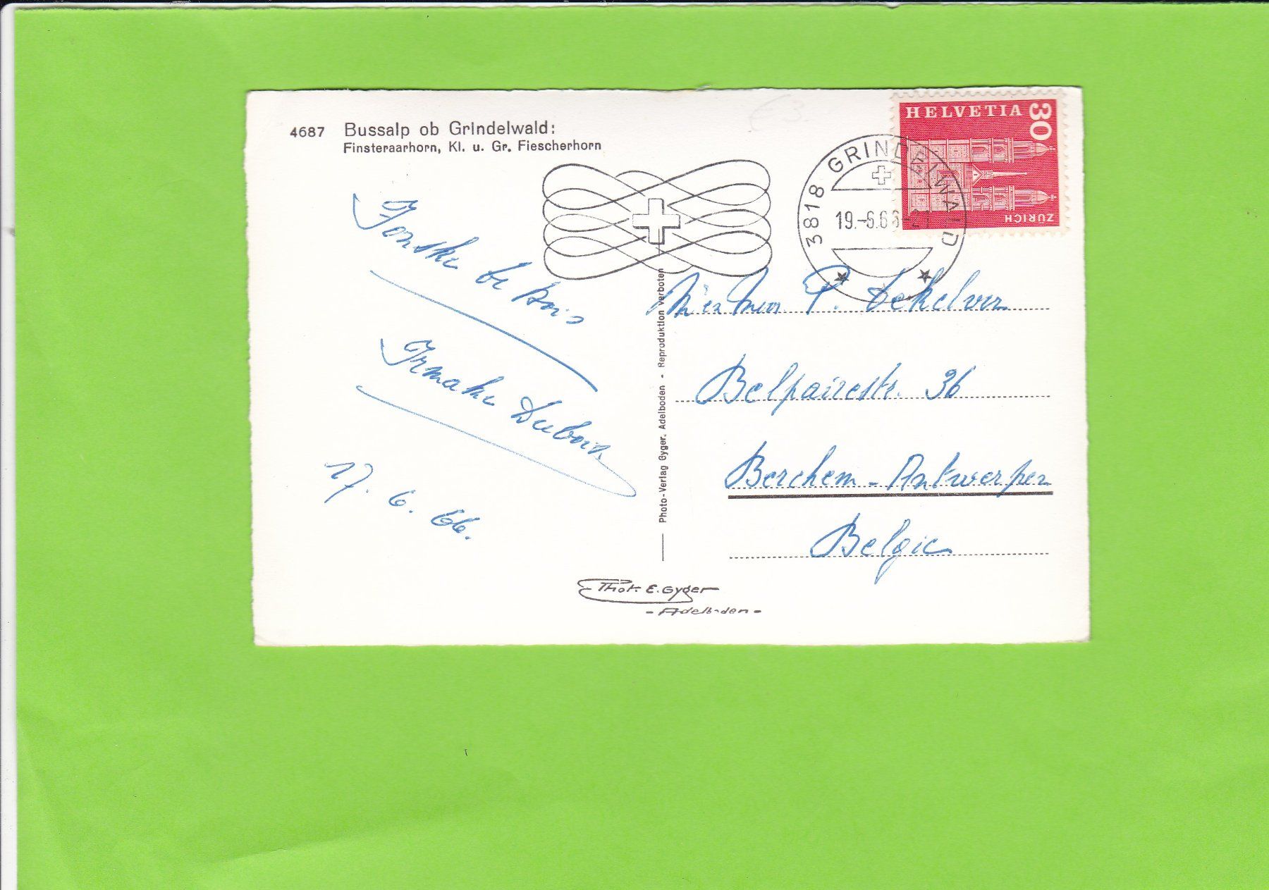 Cartoline postali: 4687 Bussalp ob Grindelwald – Usato da St. Peterzell venduto da neckertal 1