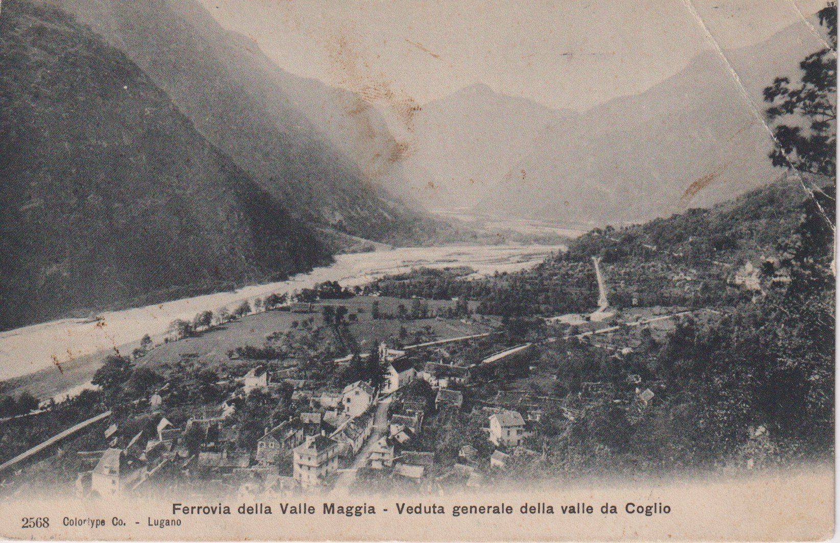 Cartoline postali: AK Coglio - Ferrovia Valle Maggia - Veduta generale 1908 – Usato da Riva San Vitale venduto da MAR-NAPO