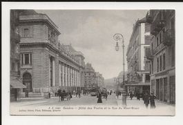 AK 1910 Genève /Genf Hotel des Postes und Rue ... belebt