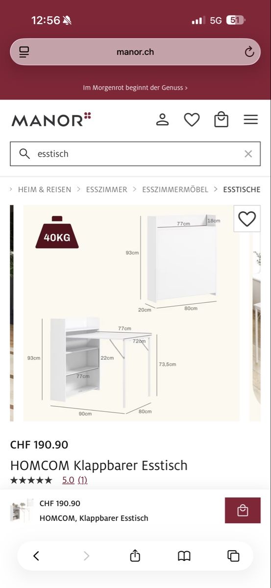 Tische: Klappbarer, platzsparender Esstisch – Neu (gemäss Beschreibung) aus Bätterkinden von michellenoemi00 1