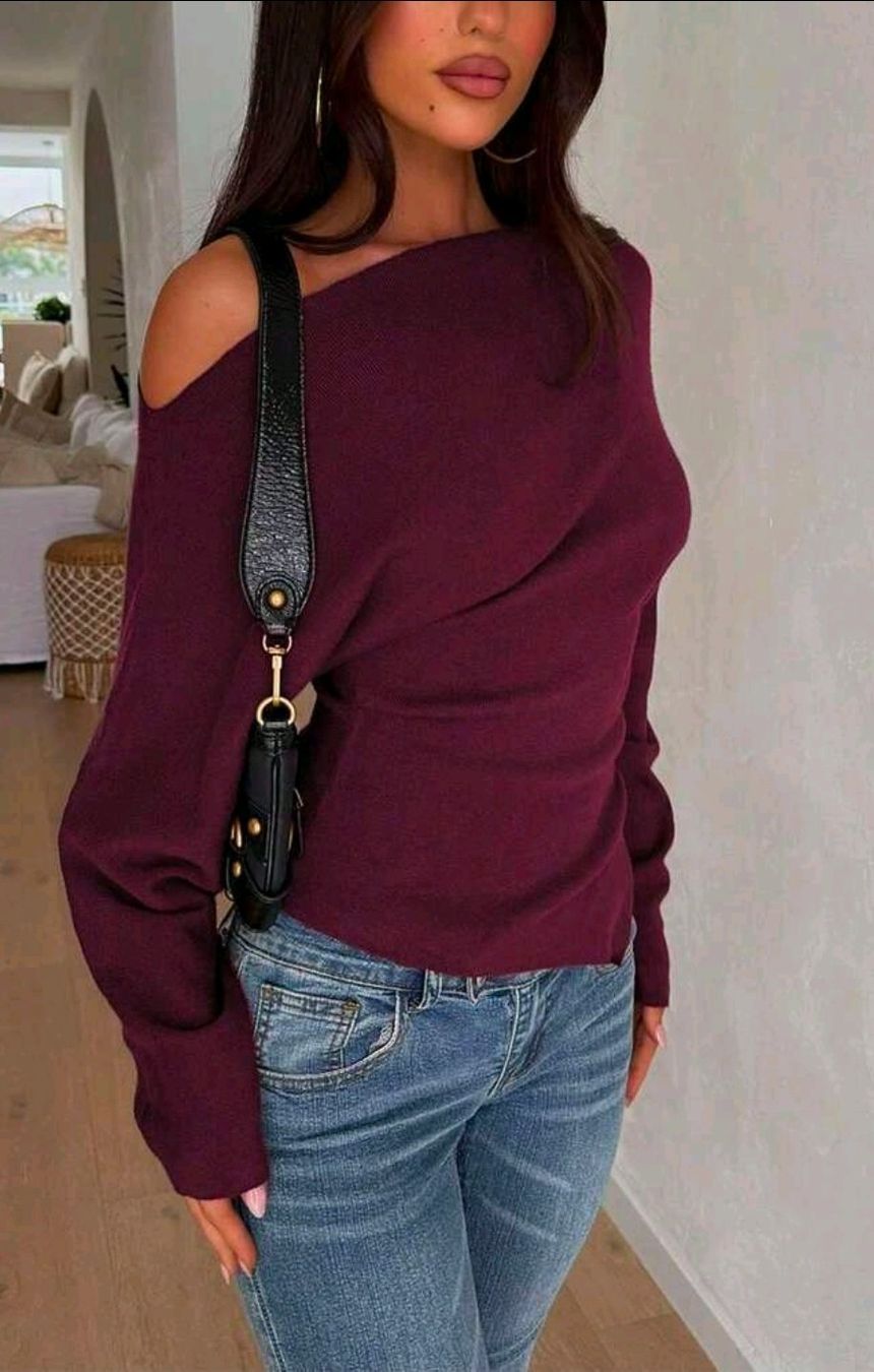 Shein Maglioni & Felpe: NEU - Asymmetrischer Feinstrick-Pullover - M - Bordeaux – Nuovo (secondo la descrizione) da Thalwil venduto da FashionVault