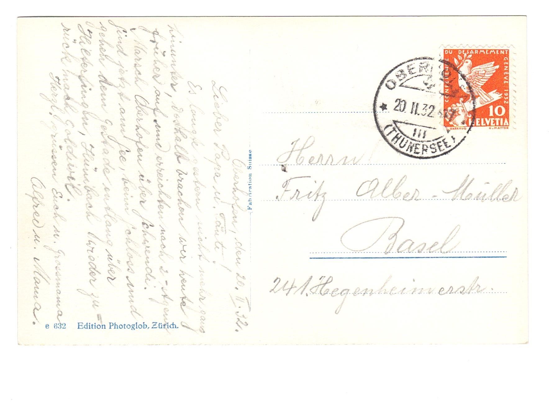 Cartoline postali: Oberhofen Ansichtskarte, um 1932 – Usato da Büetigen venduto da philat 1