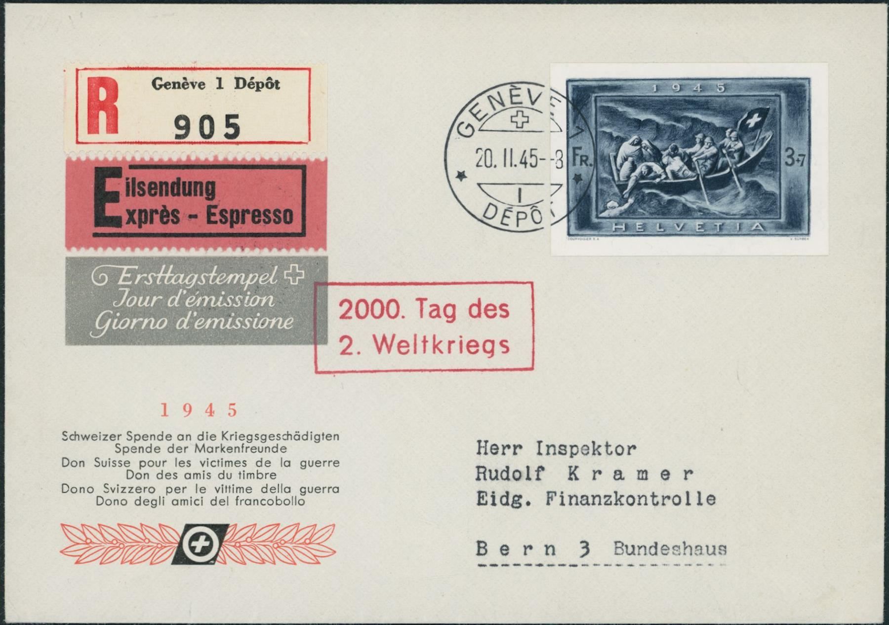 Alle Briefmarken: 1945 - Spende - Blockausschnitt - FDC ET – Gebraucht aus Schindellegi von leecollect