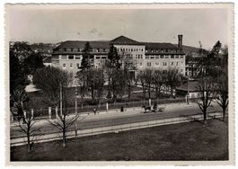 St. Gallen Kantonsspital, Pferdewagen auf Strasse, gel. 1944