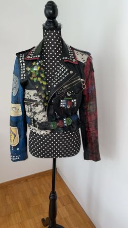 Echtleder Bikerjacke Patchwork Nieten Grösse S