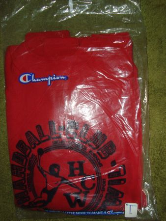 vintage 80iger years Champion USA Pulli rot Aufd.HcW s.Large