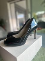Karen Millen Lackleder Peep Toe High Heels Schwarz Gr. 39 Ne