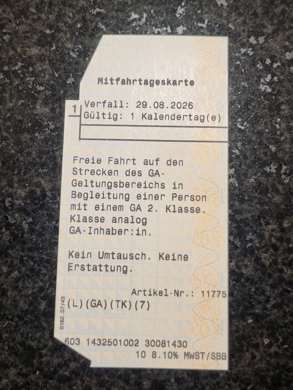 Billets: Mitfahrtageskarte GA 2. Klasse – Neuf (Voir description) à Basel par cmattich