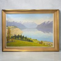 DE PENEY - huile toile vue Lac Léman et vignoble de Lavaux