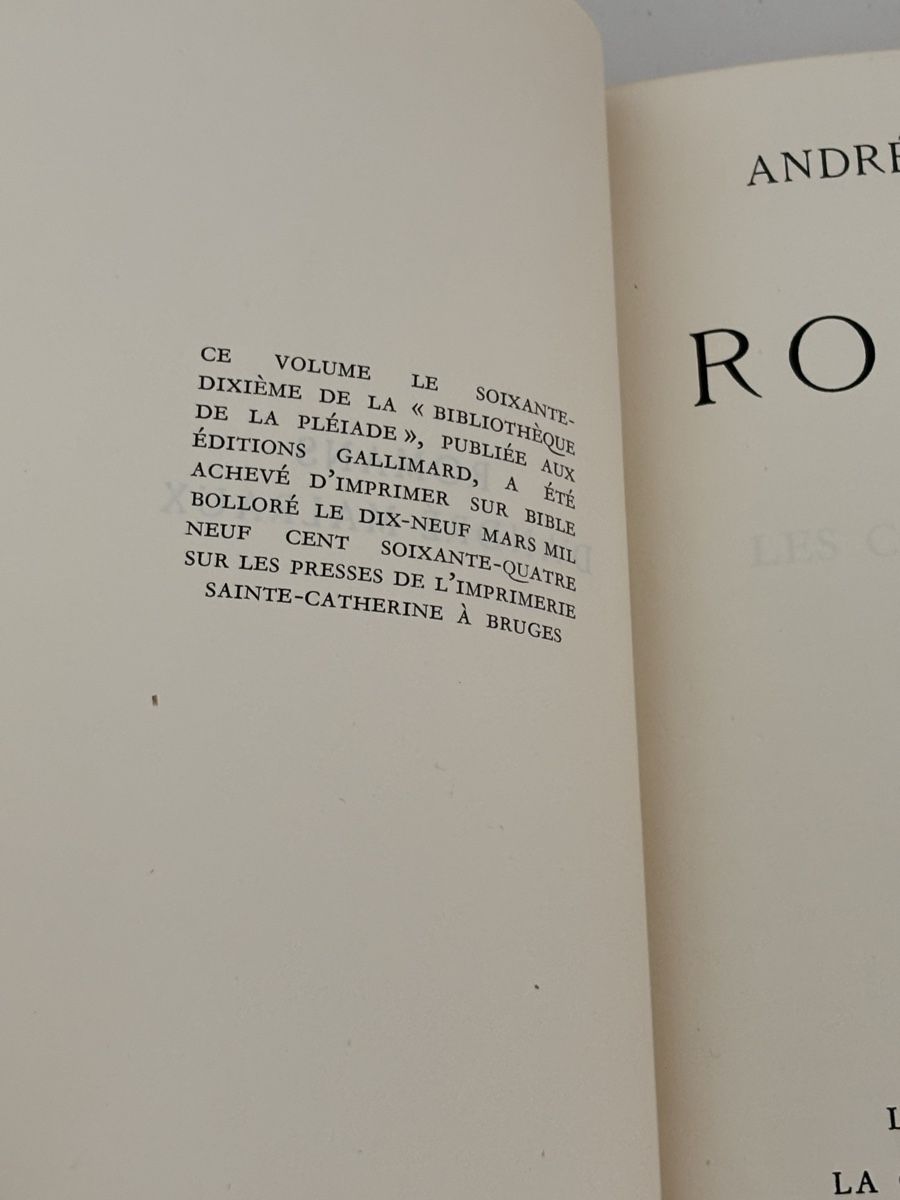 Libri: André Malraux - Les Romans - La Pleiade – Usato da Basel venduto da Eaudormante 3