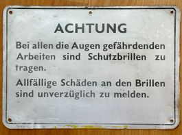 Achtung altes Warnschild Schutzbrillen 21 x 14.6 cm