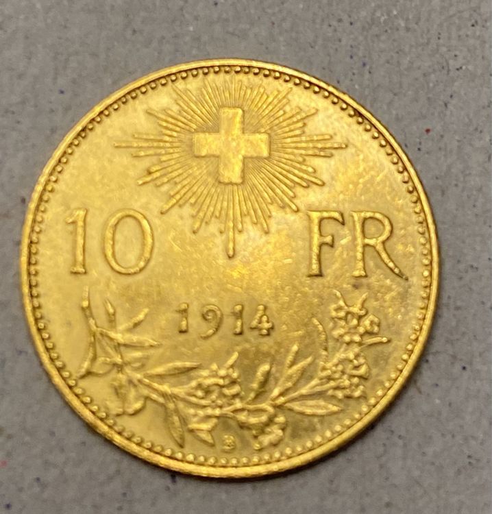 Goldmünze Helvetia 10 FR. 1914 selten! Vreneli (Gebraucht) in Engelburg ...