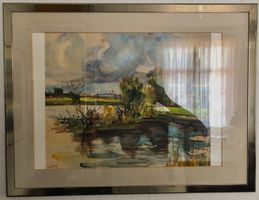 See mit Insel, Aquarell