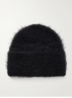 Arket black alpaca beanie brushed hair
