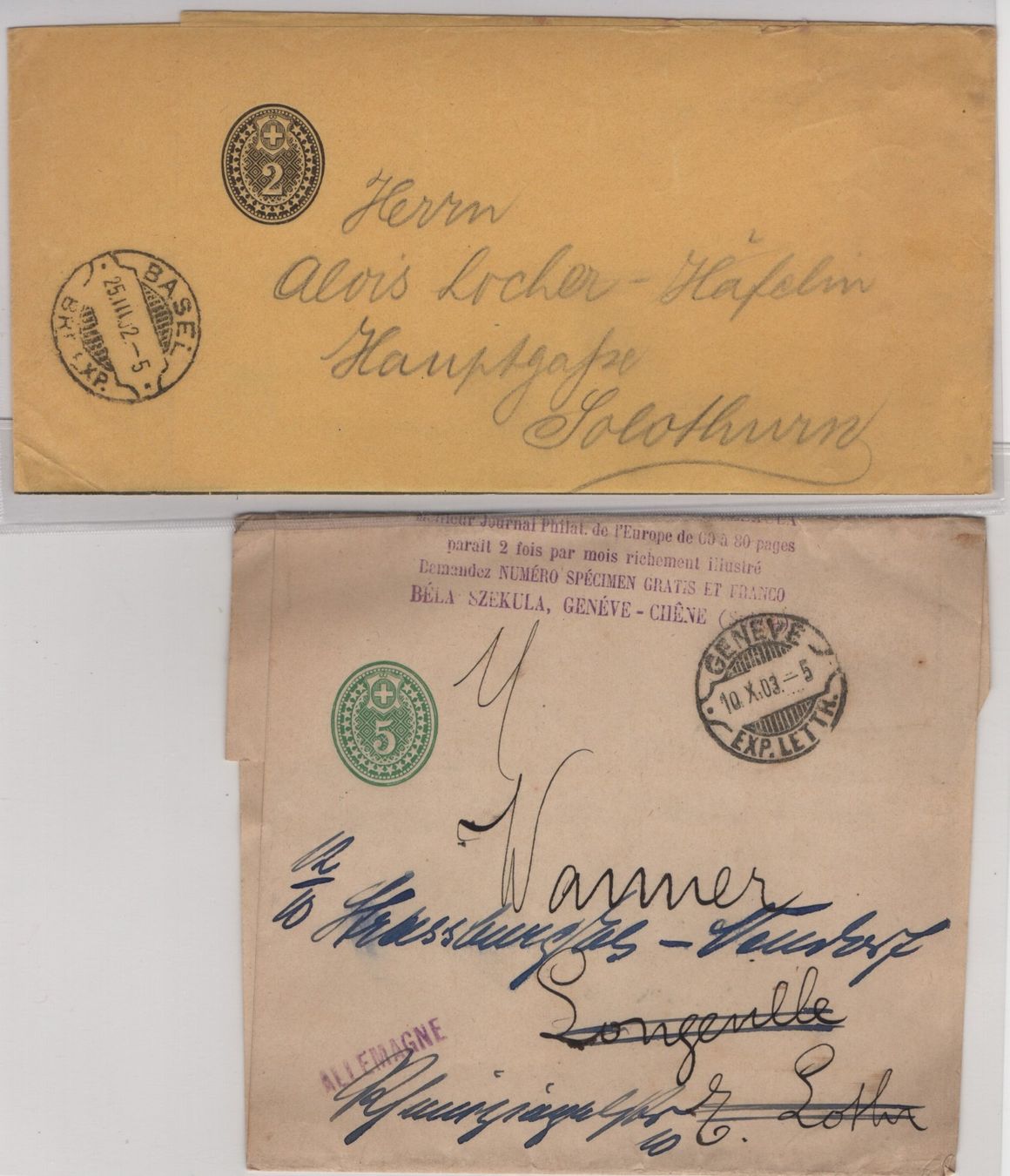 Alle Briefmarken: Ganzsache mit 2 Streiffbänder mit Rasierklingenstempel – Gebraucht aus Gordola von tist