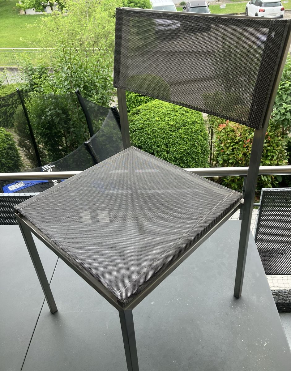 Schaffner Sedie: 4 stabelbare Schaffner Gartenstühle – Usato da Hindelbank venduto da Scroki