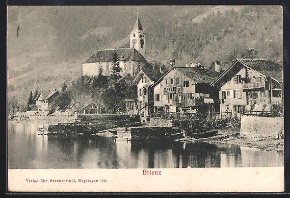 Cartoline postali: AK Brienz /BE, Teilansicht mit Kirche – Usato da Berlin venduto da bartko-reher