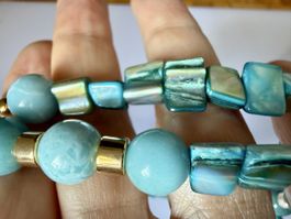 Neue Halskette – Unikat 💎 mit Larimar und Perlmutt