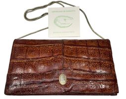 Magnifique sac à main vintage en cuir exotique véritable 
