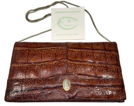 Magnifique sac à main vintage en cuir exotique véritable 