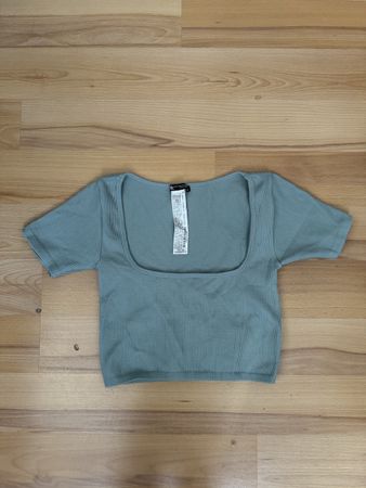 Zara Top Rippstruktur Grösse M Sommer T-Shirt Trend Türkis
