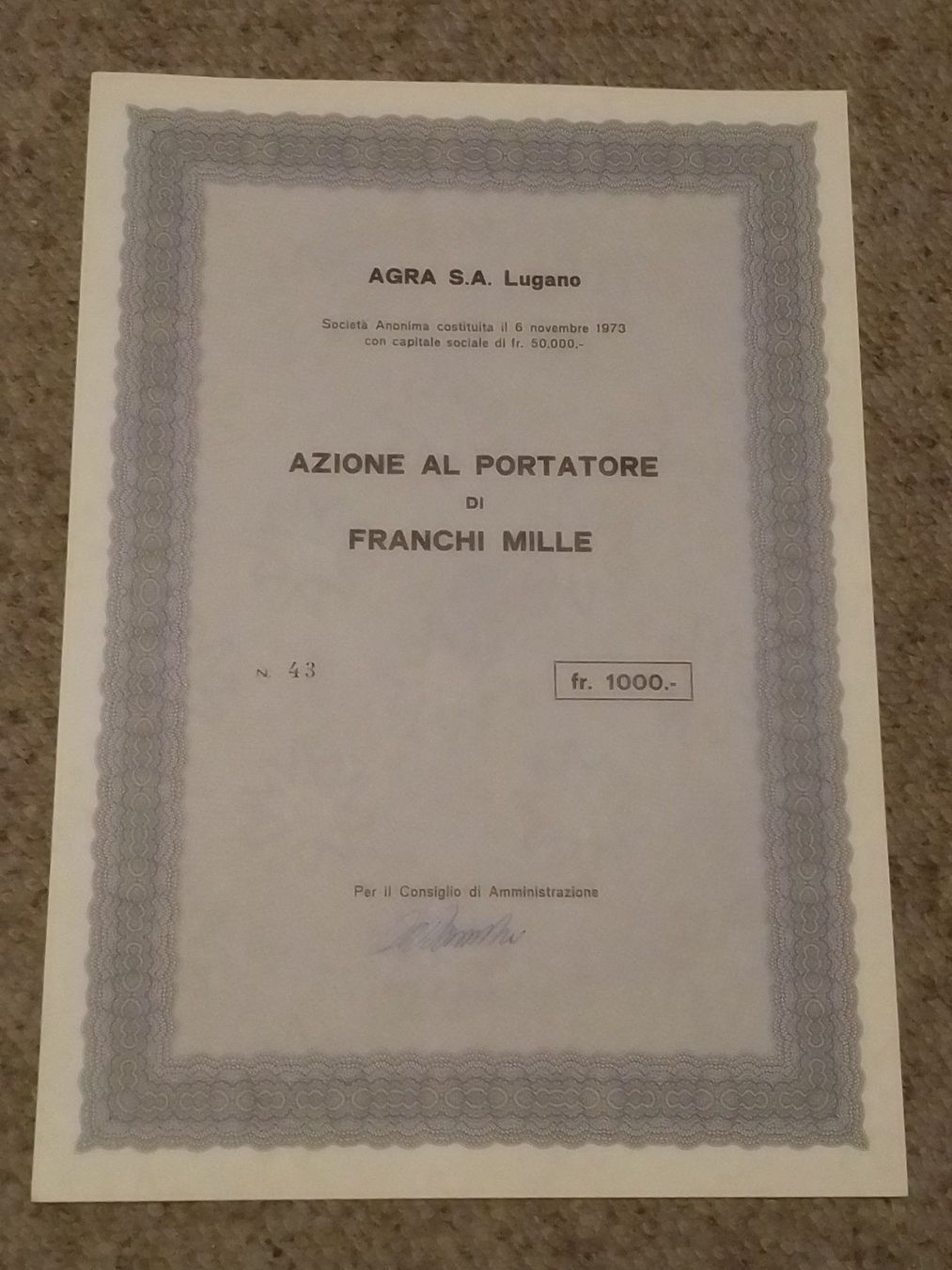 Documenti: Aktie AGRA SA, Lugano – Nuovo (secondo la descrizione) da Porza venduto da ulletta1