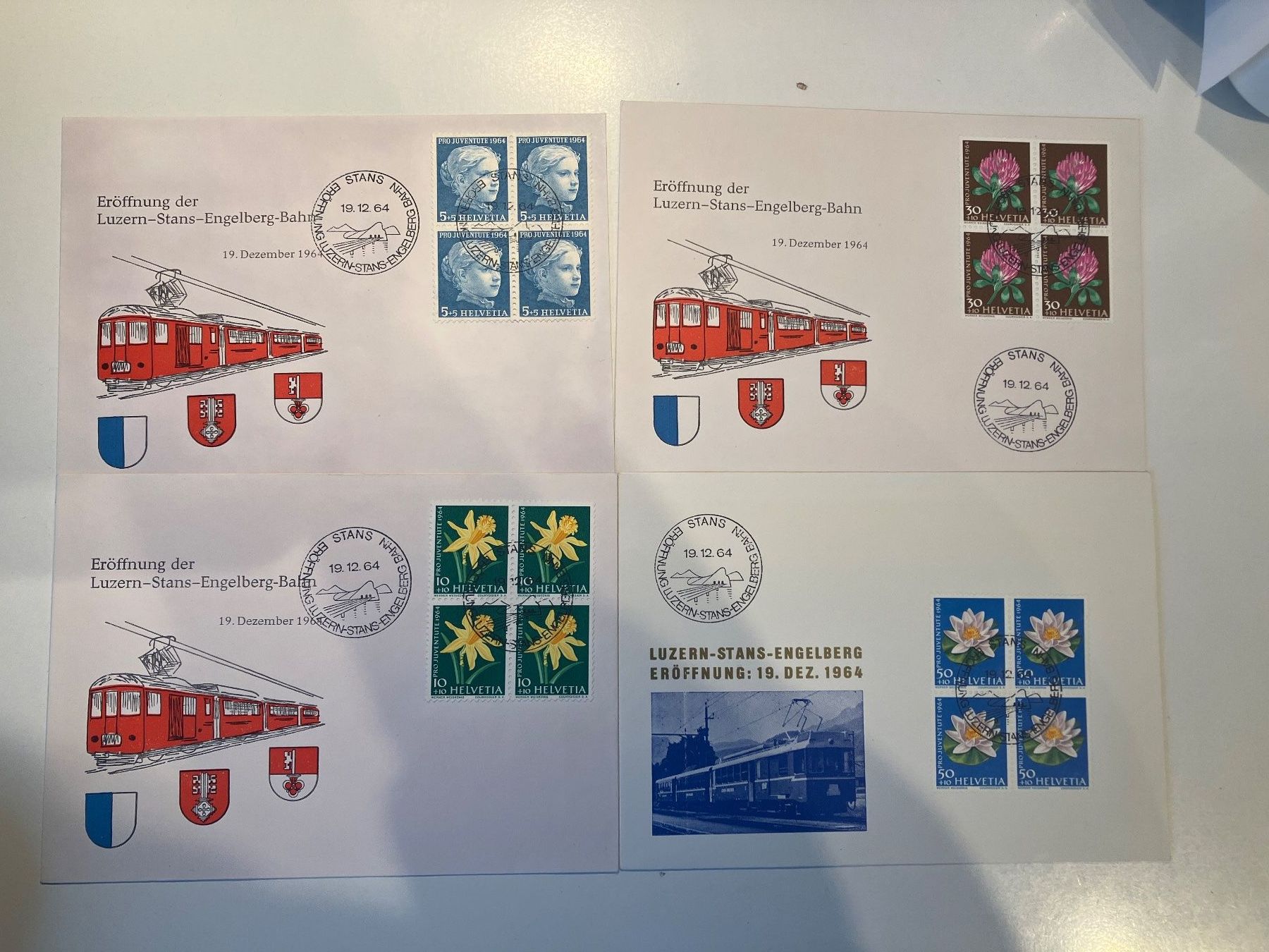 Alle Briefmarken: Eröffnung Stans - Engelberg Bahn 1964 – Gebraucht aus Baar von Ramona10
