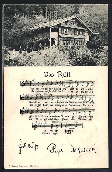 Ansichtskarten: AK Rütli, Waldhaus mit Lied, 1904 – Gebraucht aus Berlin von bartko-reher