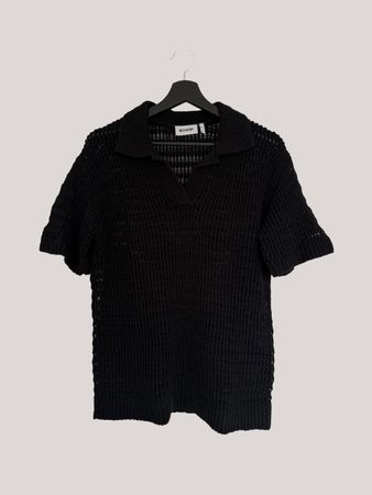 Weekday Black Knit Polo Shirt, XS, Cotton Blend