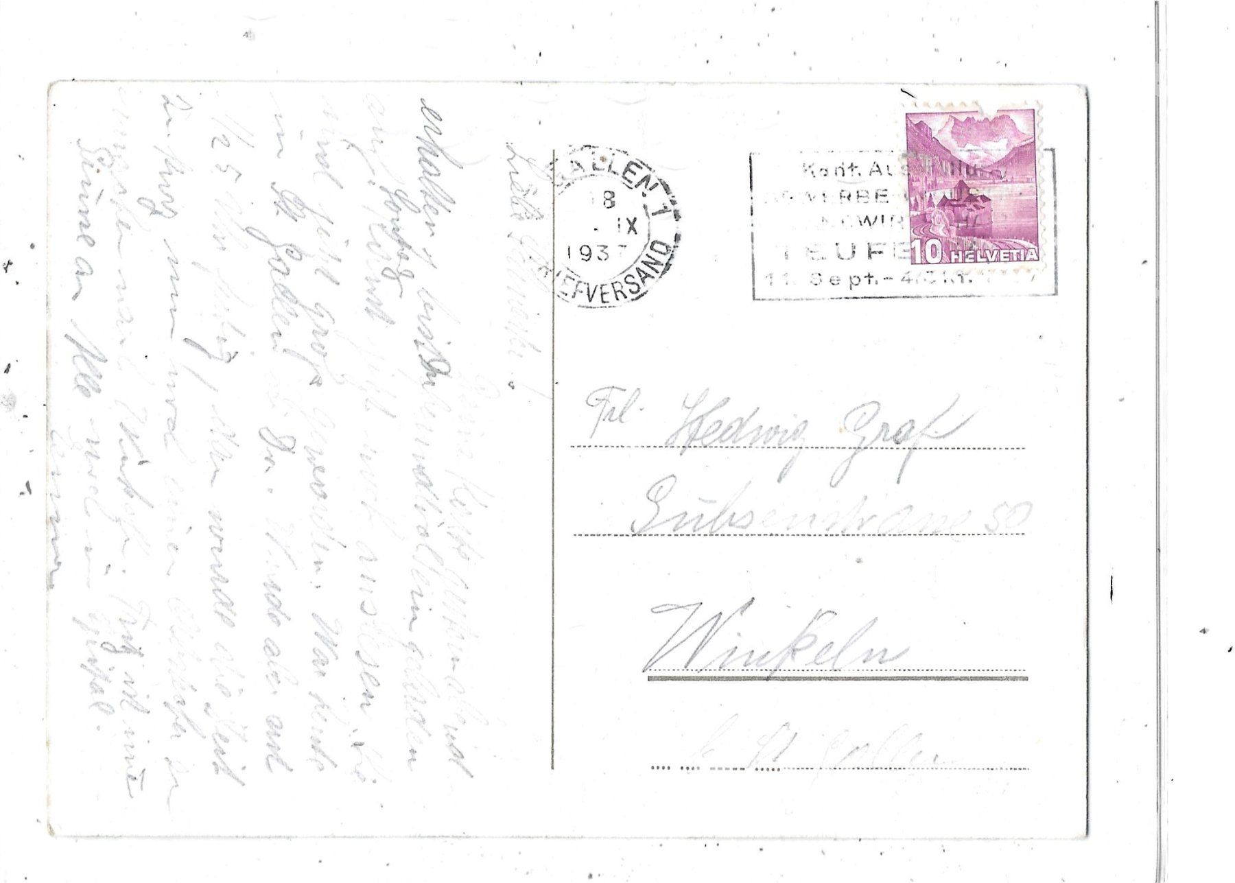 Cartoline postali: SG St.Georgen/St.Gallen 1937 – Usato da Schocherswil venduto da Wilare 1